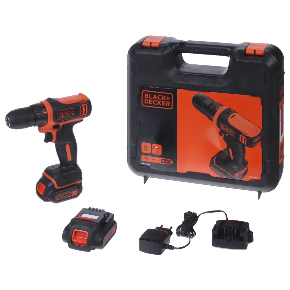 Дрель-шуруповерт аккумуляторная Black&Decker BDCDD12, 10.8 В Li-ion 2х1.5 Ач BLACK + DECKER STLM-2008654 - Вид №3