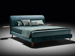 Двуспальная кровать из ткани с мягким изголовьем