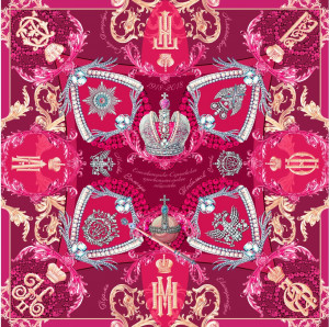 10637429 МД Нины Ручкиной Платок сувенирный "Императорский маршрут" пурпурный, размер  110*110 см (100% шёлк) Шелк