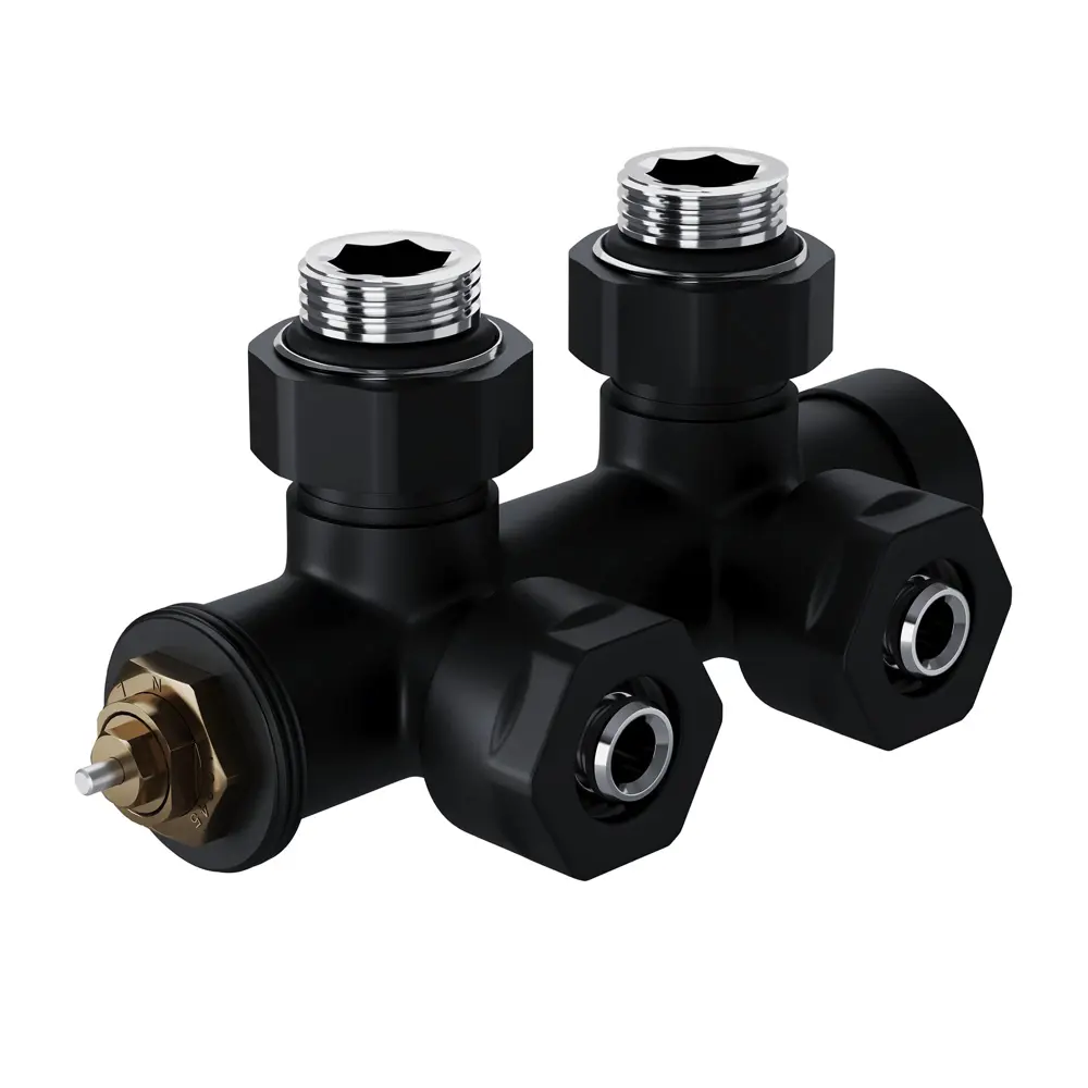 Узел нижнего подключения термостатический угловой Royal Thermo Design Pro 1/2" латунь цвет черный STLM-2177473 - Вид №2