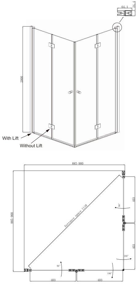 Душевое ограждение Ambassador Nord 13011108 (900x900x2000), 1 место - Вид №8