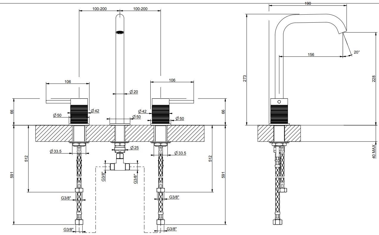Смеситель для раковины с 3 отверстиями из нержавеющей стали Gessi Messi316 ARCH-00093270 - Вид №3