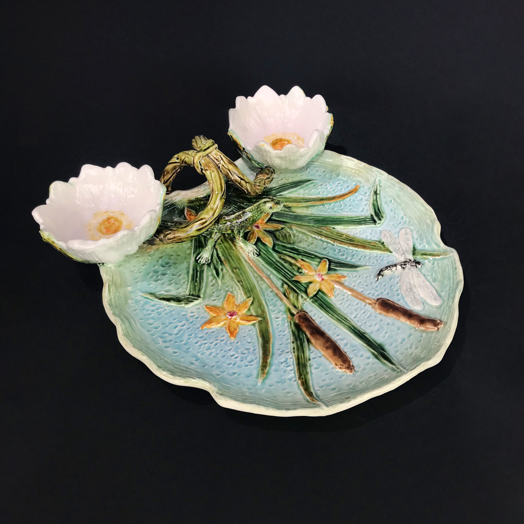 Блюдо для закусок (с двумя кувшинками) Голубой PROVANSFAIENCE sun-id-994603 - Вид №15