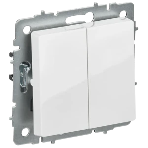 Переключатель встраиваемый перекрестный IEK Brite 2 клавиши цвет белый