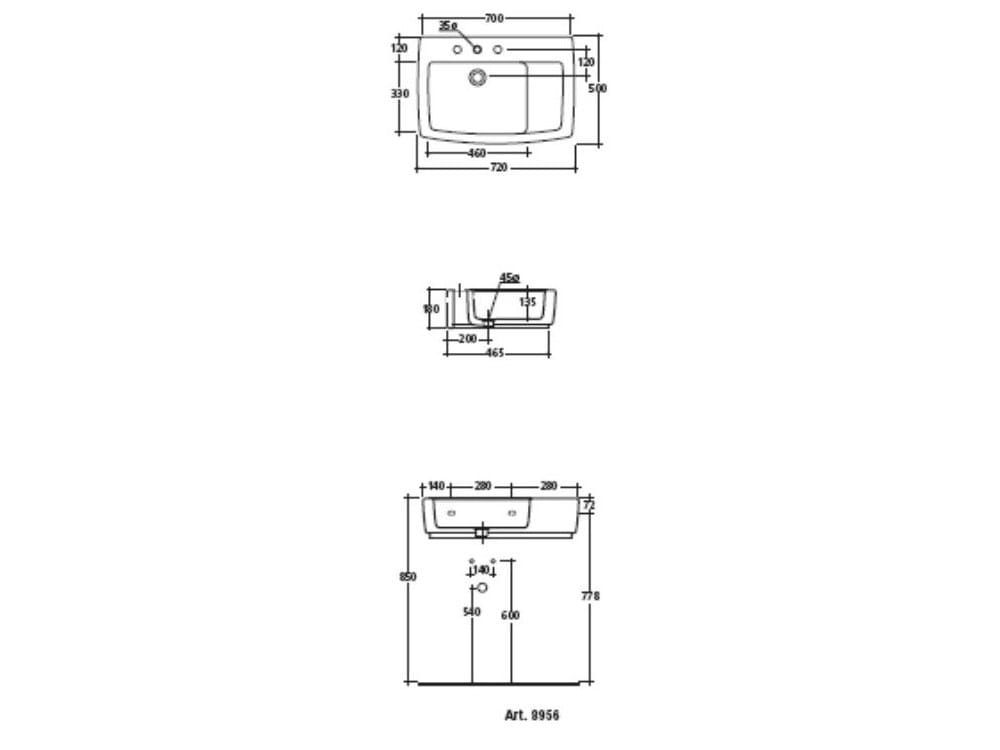 Керамическая прямоугольная раковина с держателем для полотенец Galassia SA.02 ARCH-00000010 - Вид №3