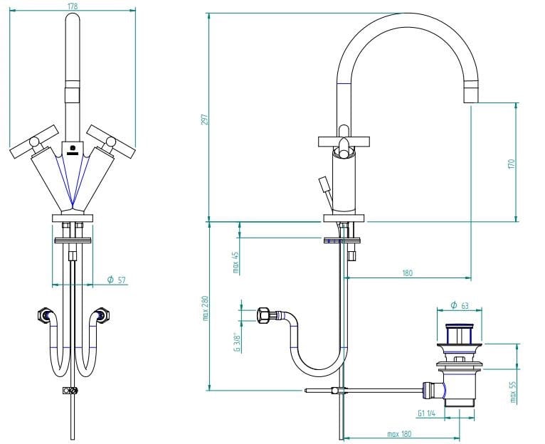 Смеситель для раковины с одним отверстием и отдельными розетками Zazzeri Da-Da ARCH-00080493 - Вид №2