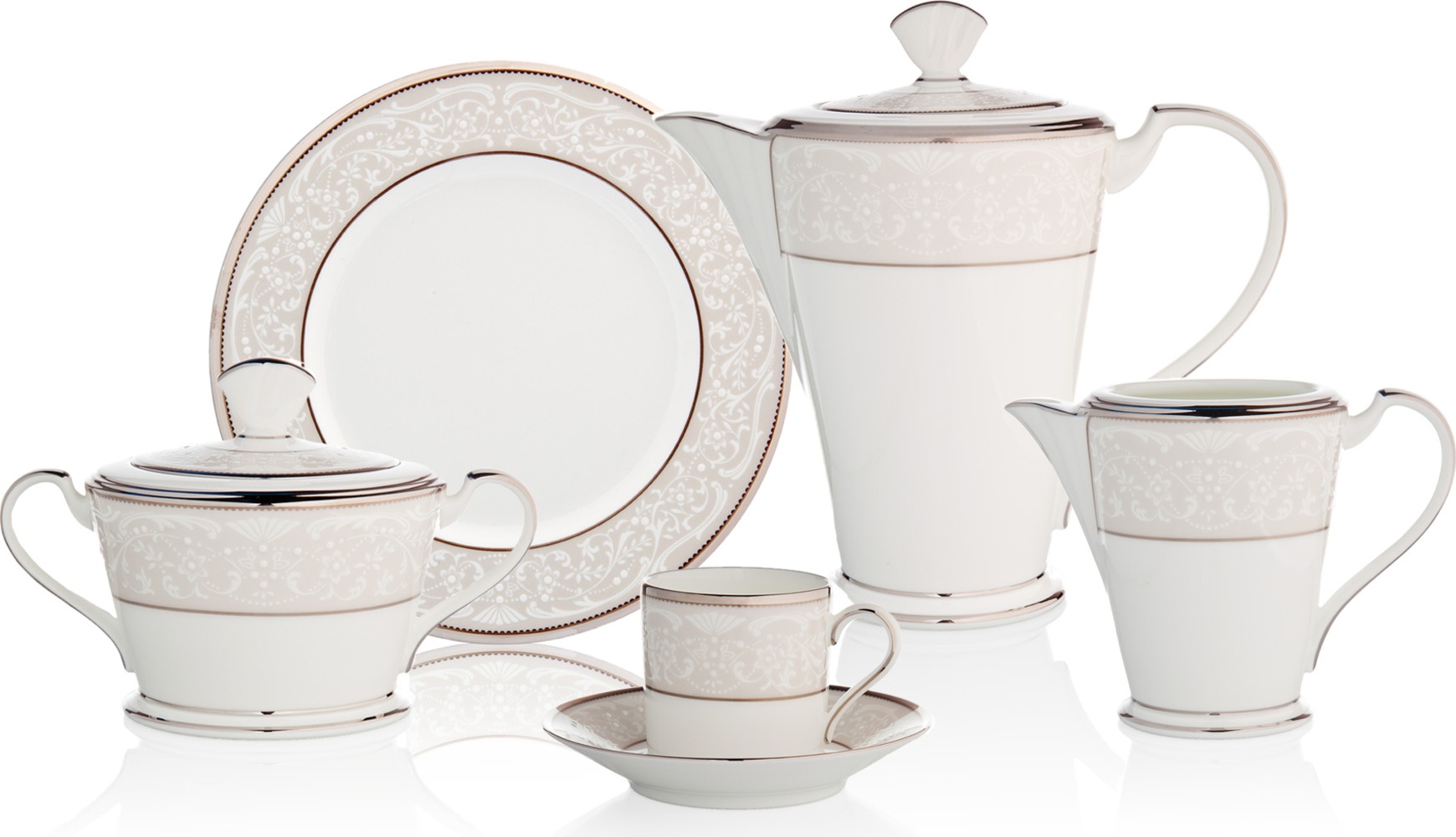 10676107 Noritake Сервиз кофейный Noritake Серебряный дворец на 6 персон 21 предмет, фарфор Фарфор костяной 