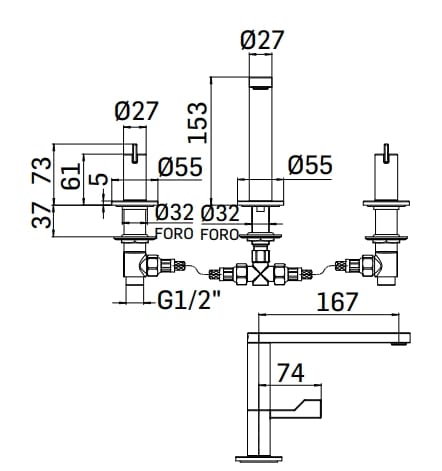 Смеситель для раковины с 3 отверстиями Mamoli Castiglioni ARCH-00125448 - Вид №3