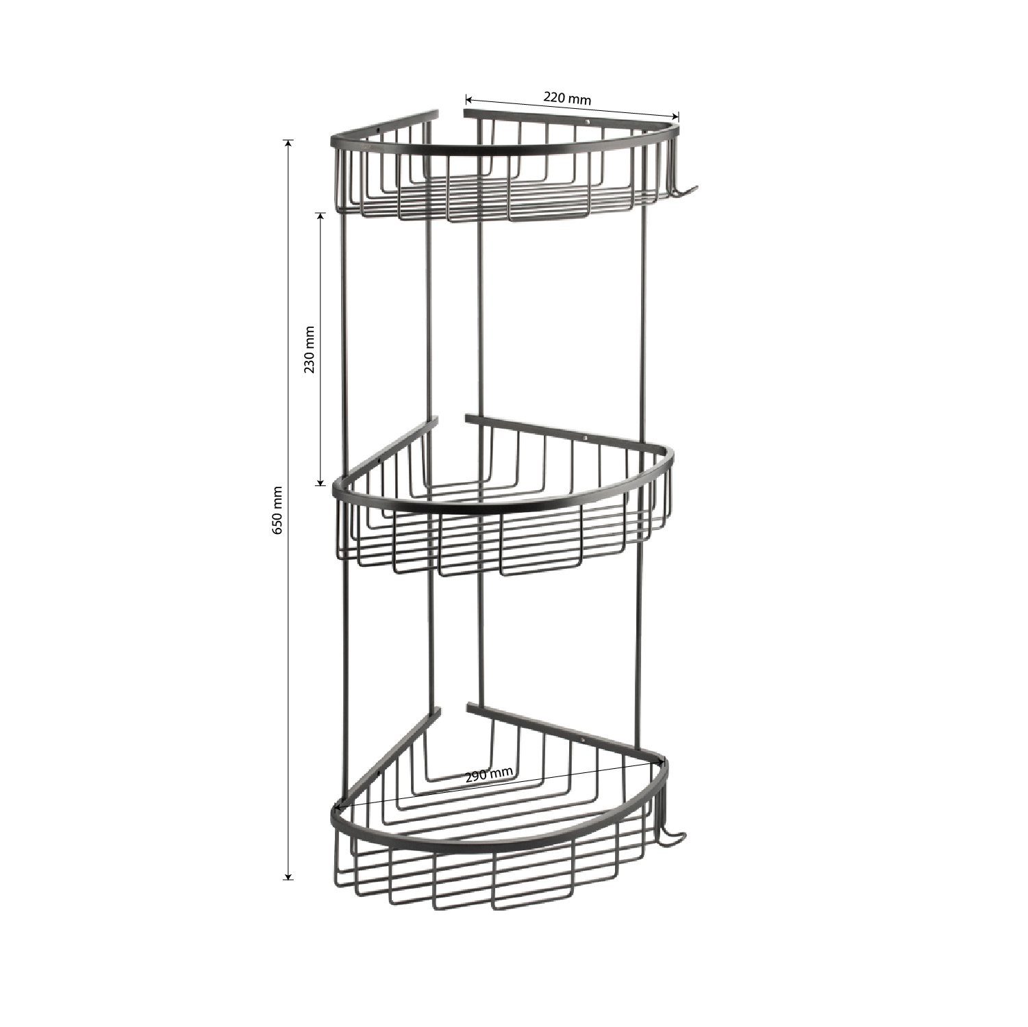 GFmark - Полочка ГРАФИТ, угловая, овальная, тройная 22 см, из нержавеющей стали, код: 78255  - Вид №2