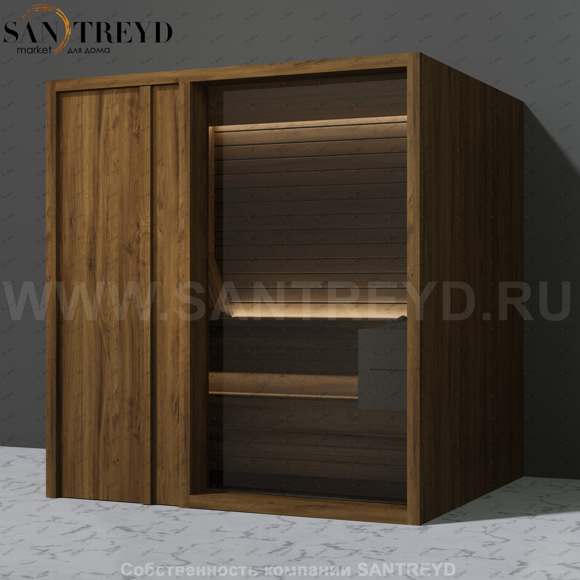 Effegibi YOKU.D80 SA.70200008 Сауна с левой дверью. Мощность: 8 кВт макс. Размеры: длина 202 см, ширина 180 см. Отделка: чёрный орех SA70200008