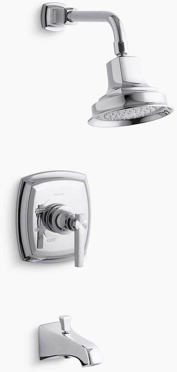 KOHLER Комплект Margaux Rite-Temp для ванны и душа с рычажной ручкой и изливом NPT, клапан в комплект не входит K-TS16225-4-CP 