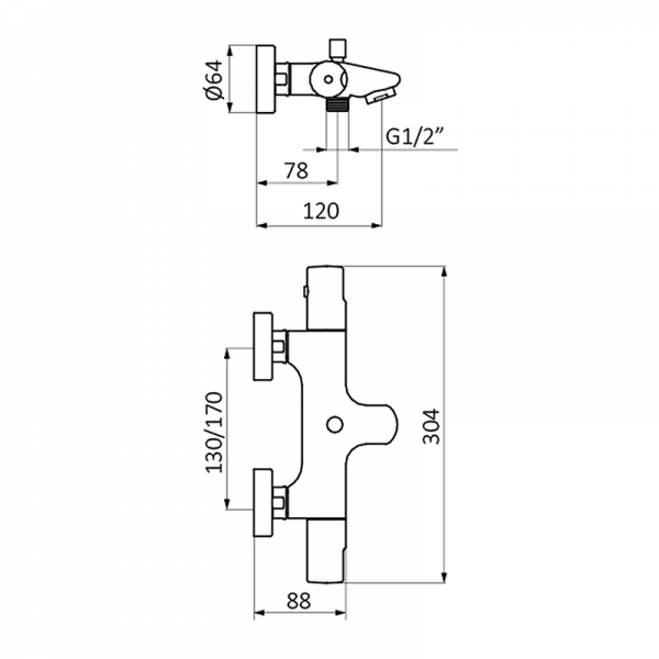 106900 BASIC Термостатический ванна-душ Хром GRB MIXERS TENDER - Вид №1
