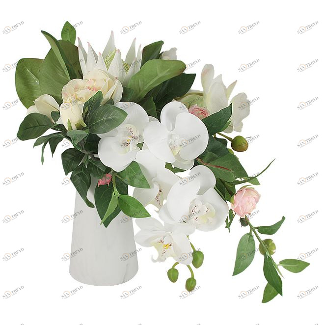 Цветы искусственные в керамической вазе 25 см "Орхидея белая и гортензии" DREAM GARDEN  00-3946463 Белый;зеленый 