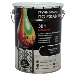 Грунт эмаль по ржавчине 3 в 1 гладкая Dali Special цвет черный 5 кг