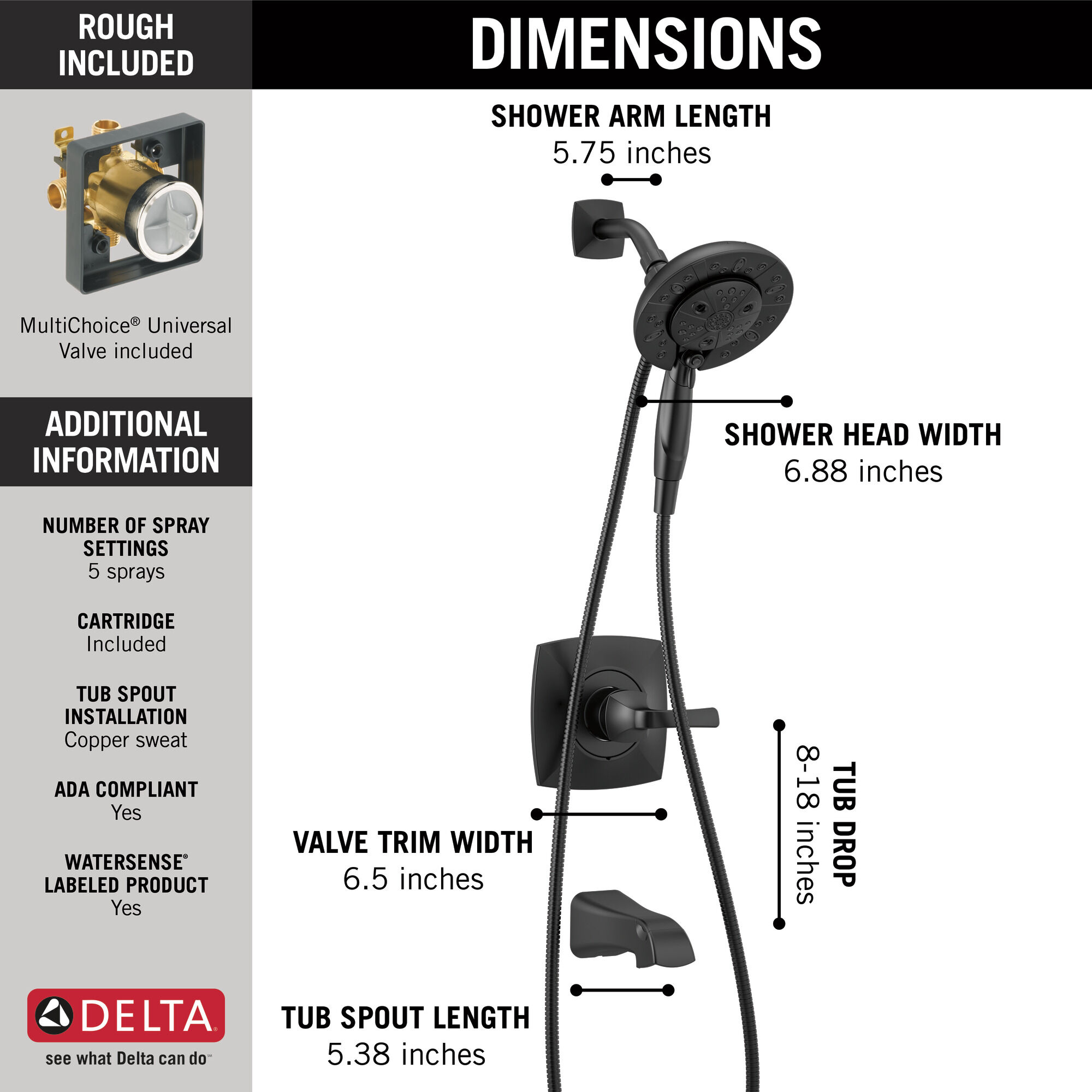 Ванна и душ Monitor® 14 Series с душем In2ition® Two-In-One Delta Faucet 144789-BL-I - Вид №11