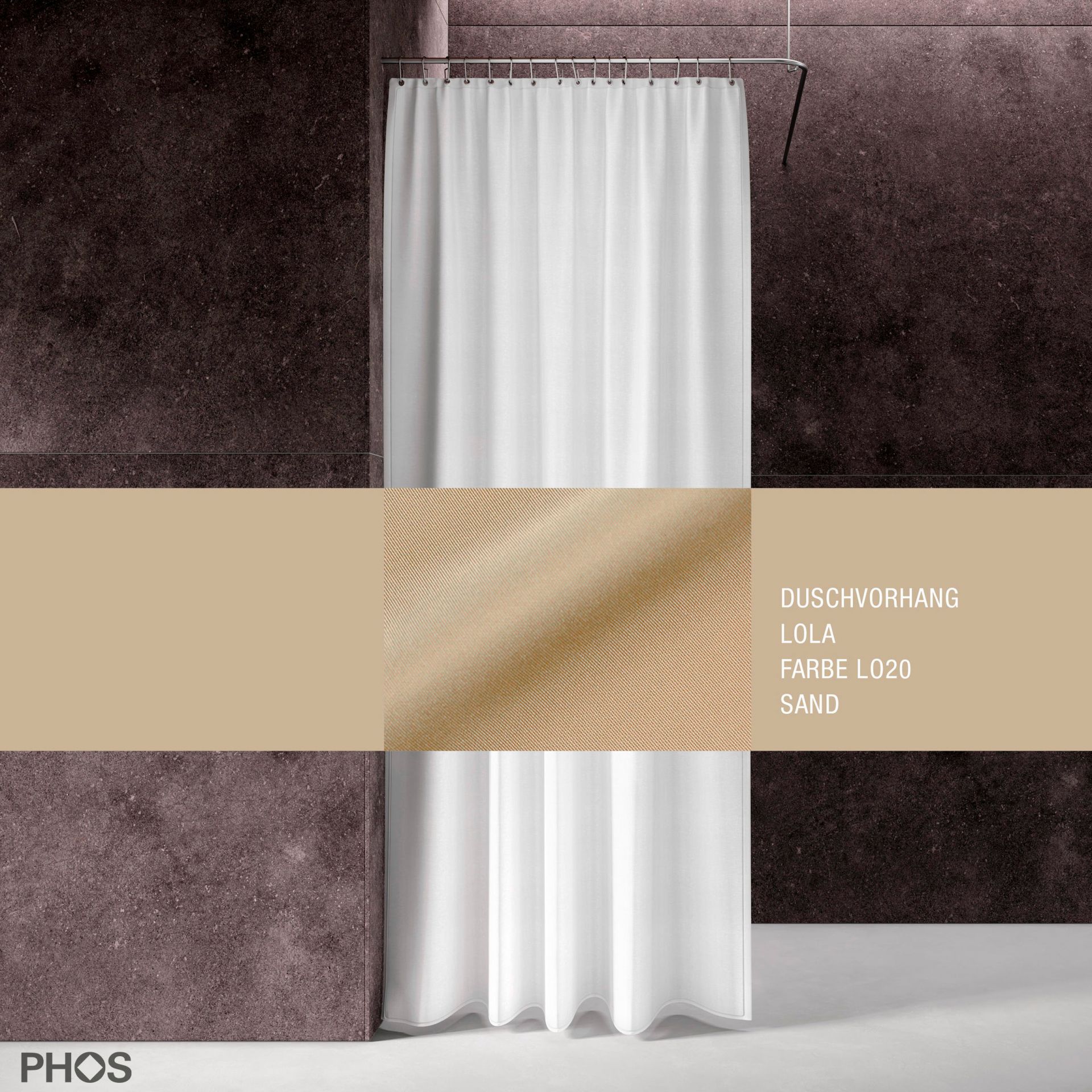 DV-LOLA200-140-LO20 Занавеска для душа лола, длина 200 см, ширина 140 см. песок. PHOS 