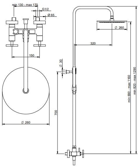 Латунная настенная душевая колонна с душем Rubinetterie Treemme ARCH-00087328 - Вид №2