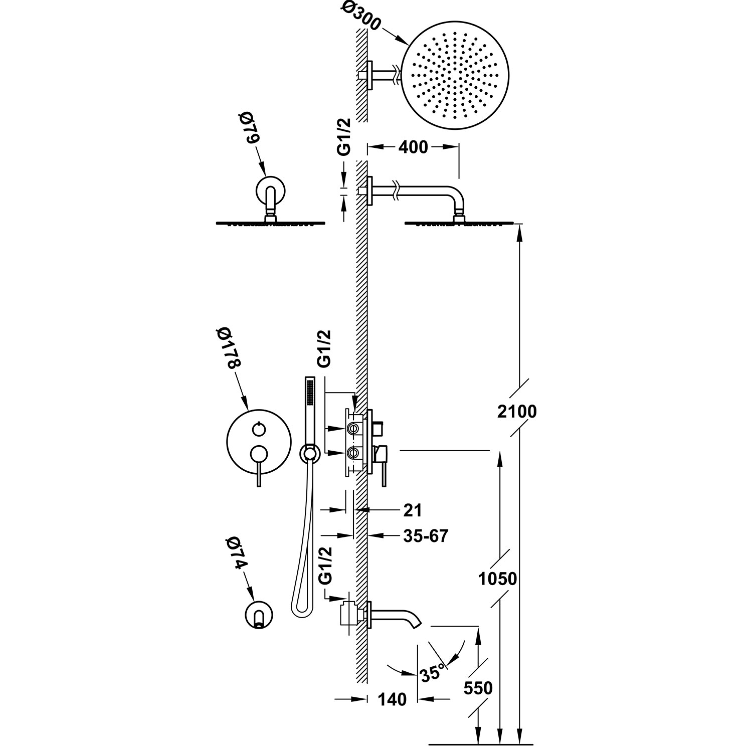 RAPID-BOX Комплект 3-ходового скрытого смесителя для душа с одной ручкой Rapid-box Rapid-box-26227302 TRES - Вид №1