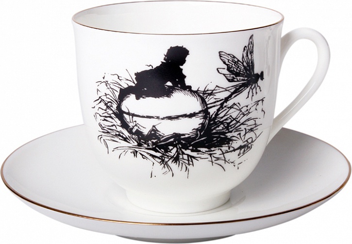90300 Императорский фарфоровый завод Чашка с блюдцем "Силуэты. Стрекоза" "Ландыш" Фарфор костяной 
