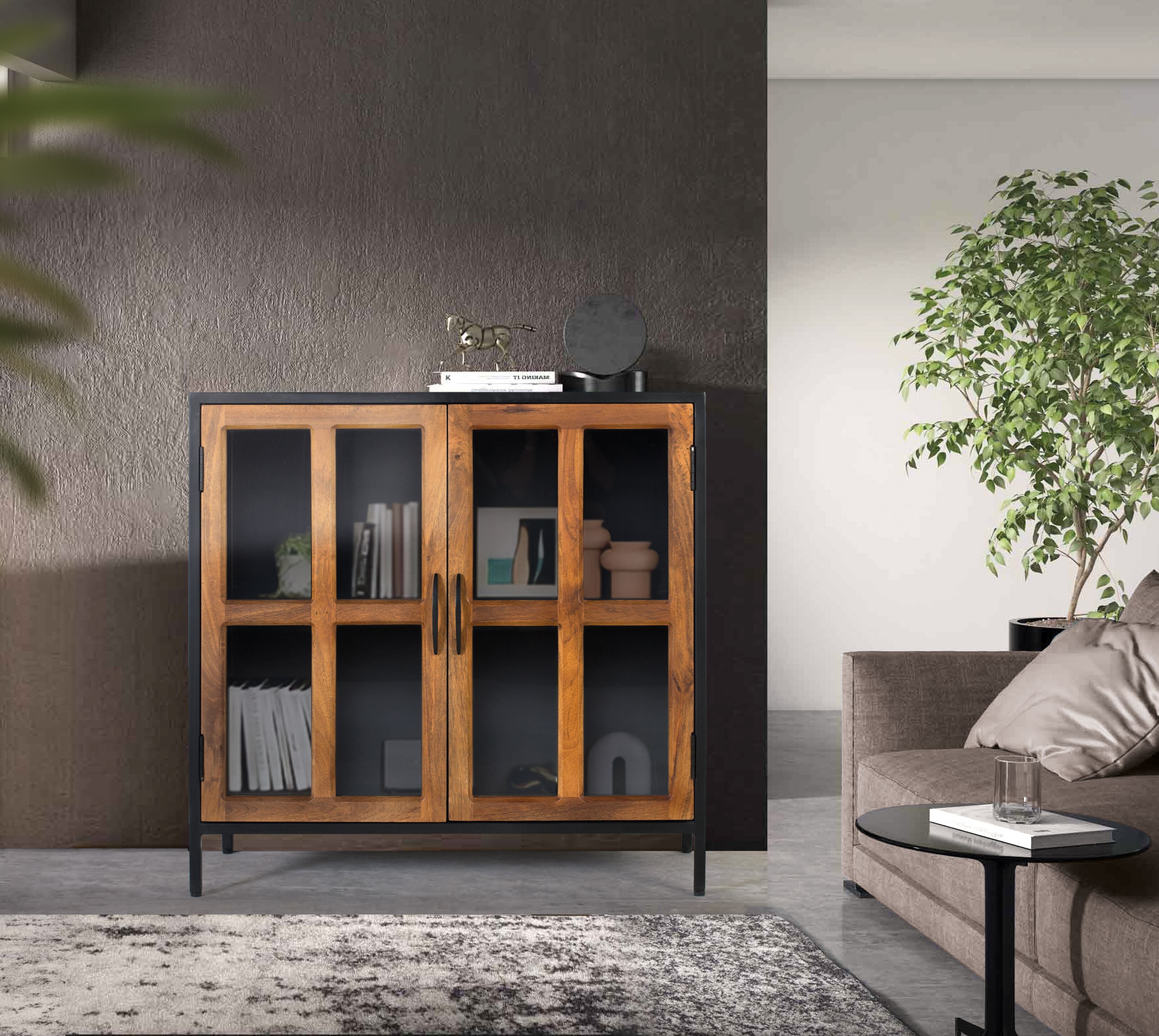 Деревянный и стеклянный шкаф с распашными дверцами Giner y Colomer Berhampur ARCH-00116506