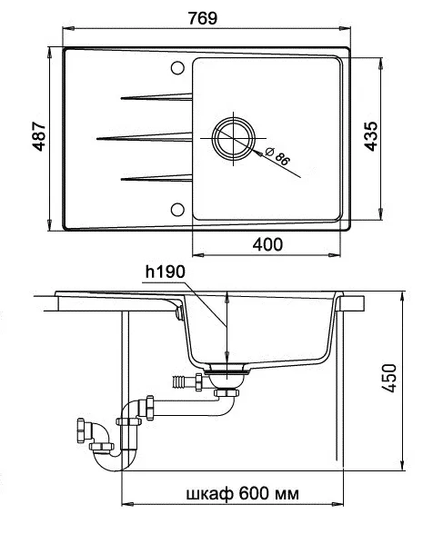 Кухонная мойка Кварц Ewigstein S382 GranFest G-60F-S382 - Вид №1