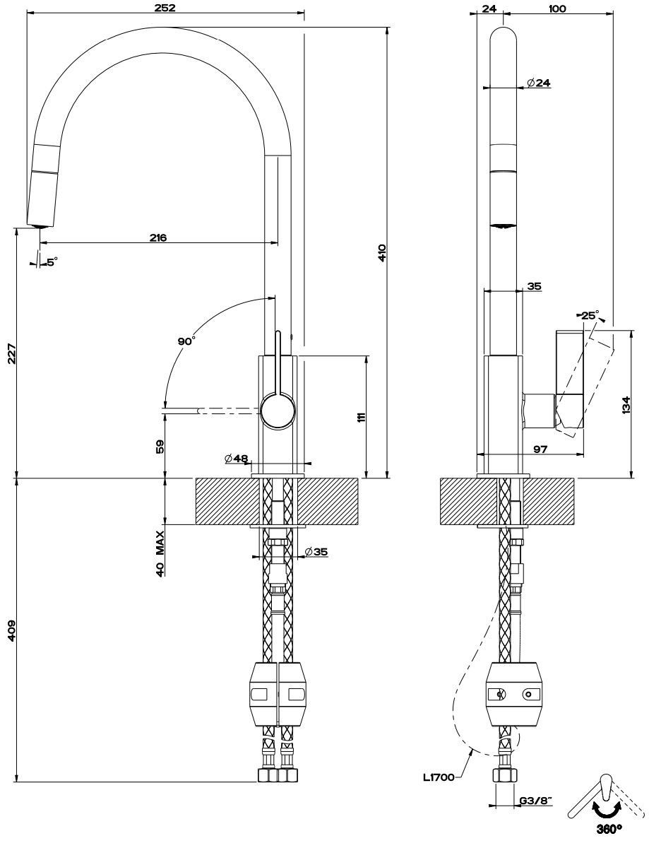 Кухонный смеситель со съемным ручным душем Gessi ARCH-00105337 - Вид №1