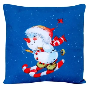 91472009 Декоративная подушка Славянский текстиль New Year 5010918/Snowman, 38x38 см цвет синий, белый STLM-1054676