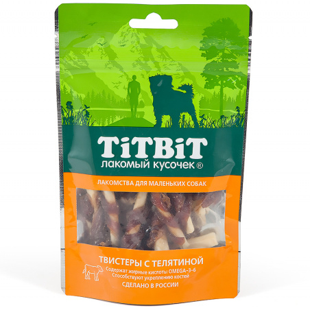 ПР0048131 Лакомство для собак Твистеры с телятиной для мелких пород 50г TITBIT 