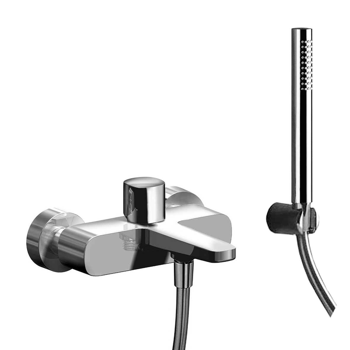 M015  Смеситель из стены для ваннывылет 16 см ручка переключатель на 2 потока ручная лейка FIT держатель ручной лейки гибкий шланг 150 см ПВХ Fantini Rubinetti LAMÉ LAME