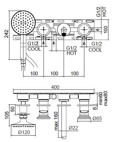 Набор для ванны с 4 отверстиями и ручным душем Zazzeri JK21 ARCH-00038157 - Вид №2