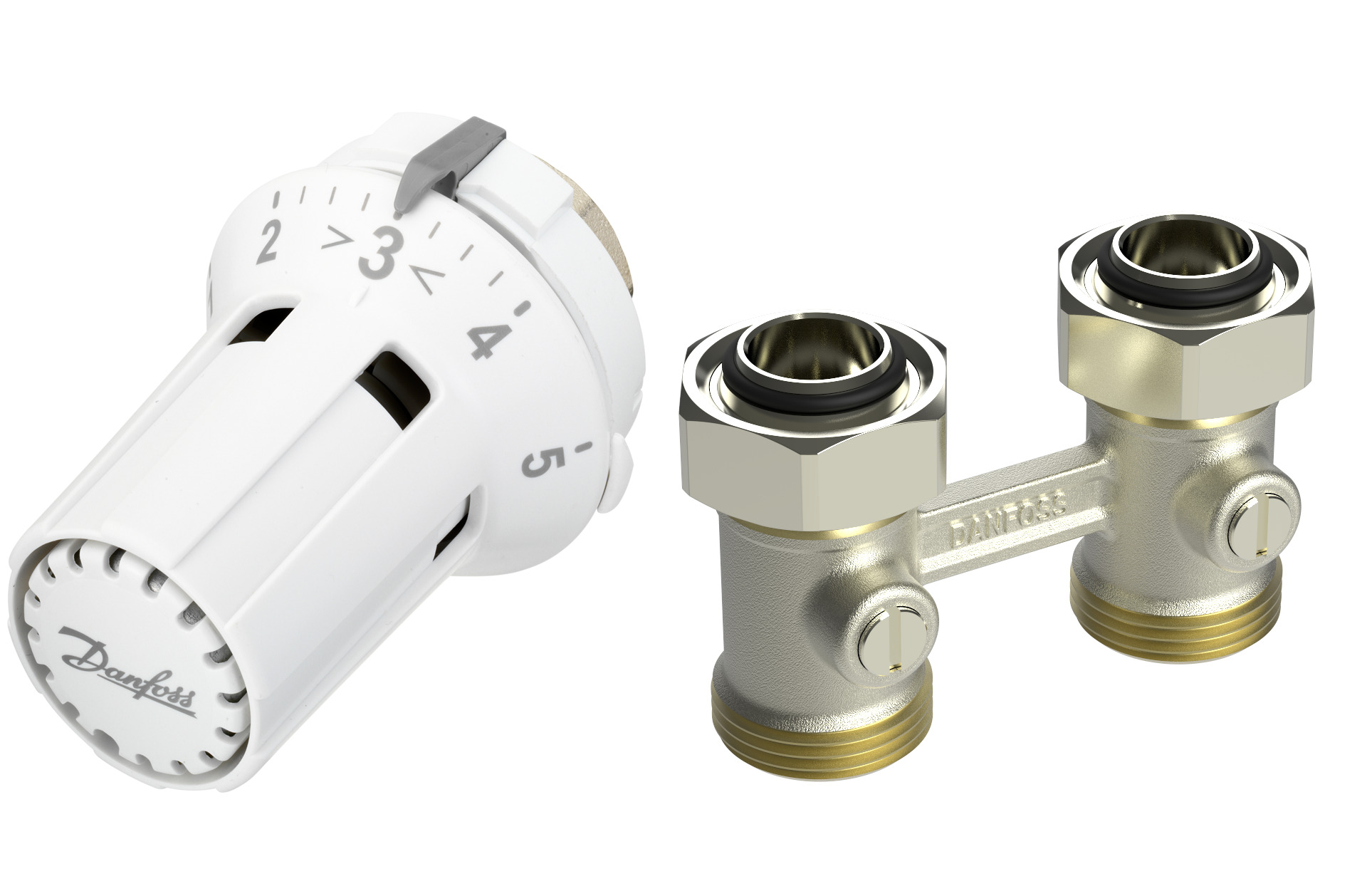 Danfoss Комплект RLV-KB/RTRW-K для радиаторов с нижним подключением (М30 х 1,5) RLV-KB 15 + RTRW-K, 1/2 Угловой 013G7234  - Вид №3