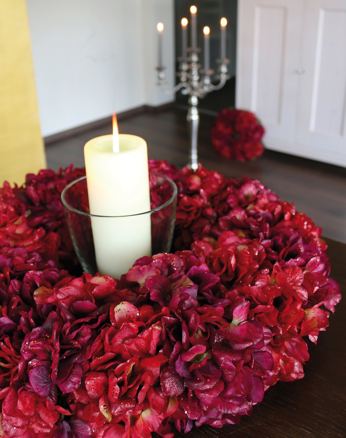 2010 432 a3 Искусственный венок из гортензии с глиттером, Ø 55 см, бордово-золотой H-andreas  - Вид №14