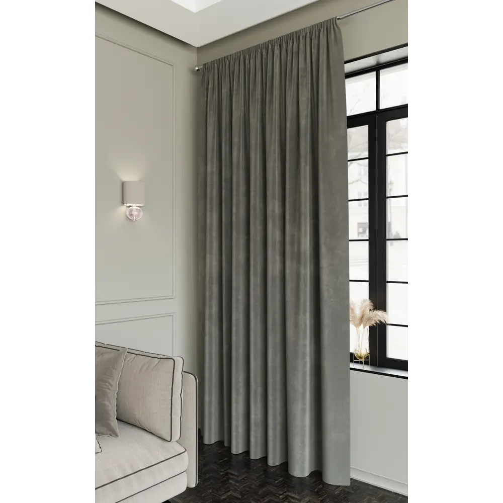 Штора MIAMOZA Silky серый бархат 200x280 см на ленте для гостиной и спальни 89427091 STLM-1580839