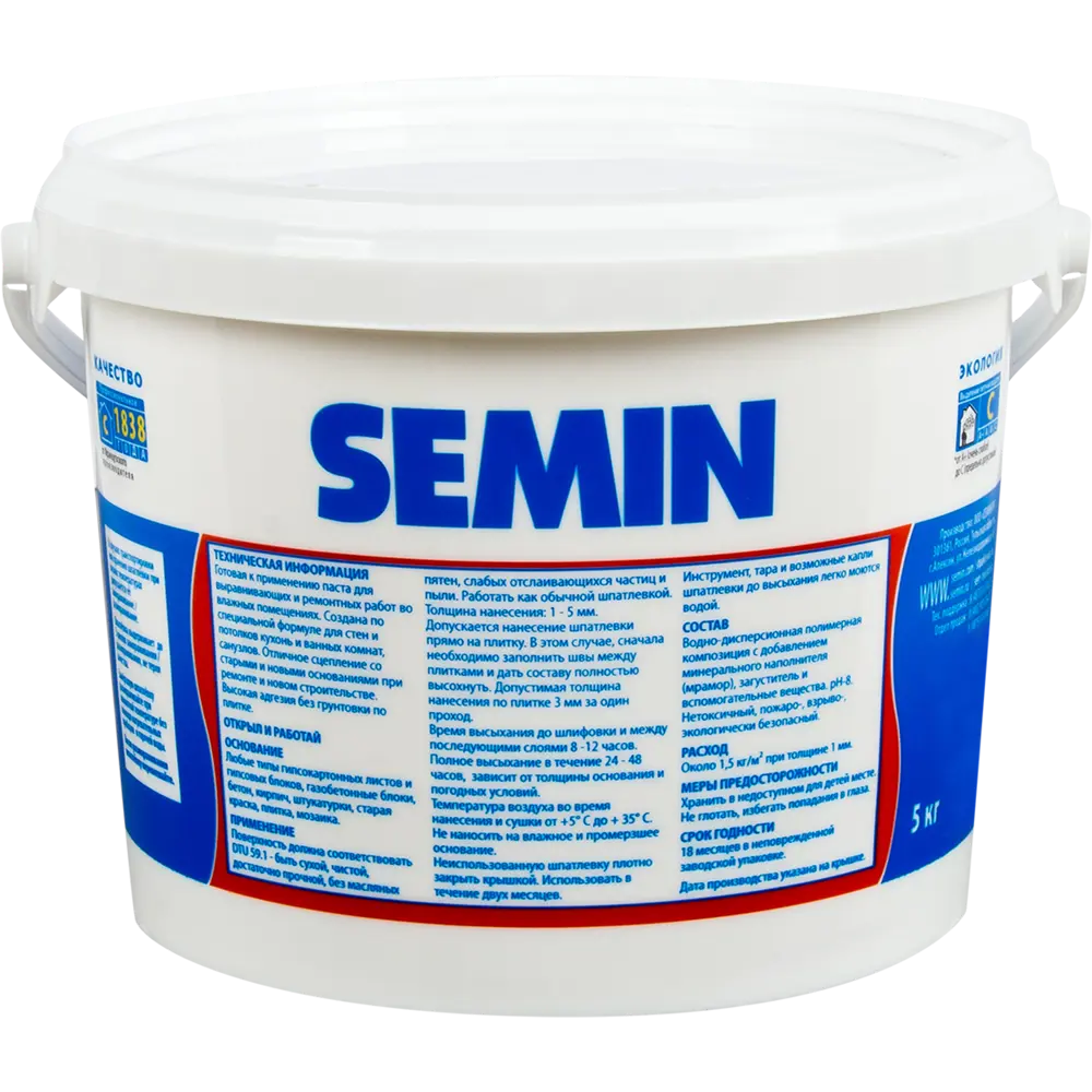 Шпаклёвка влагостойкая выравнивающая Semin 5 кг 14247776 STLM-2182358  - Вид №1