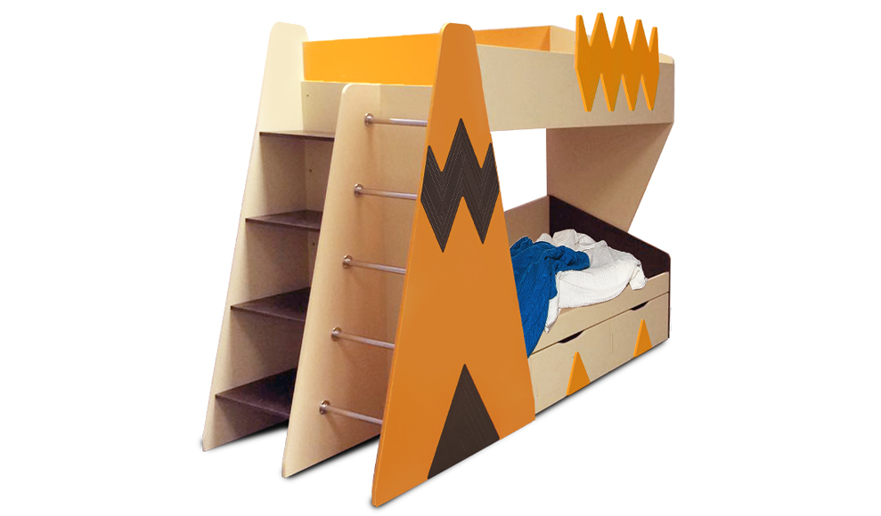 Кровать детская двухъярусная левая "Апачи" МАНДАРИН АПАЧИ 178642 Оранжевый;молочный Santreyd  - Вид №2