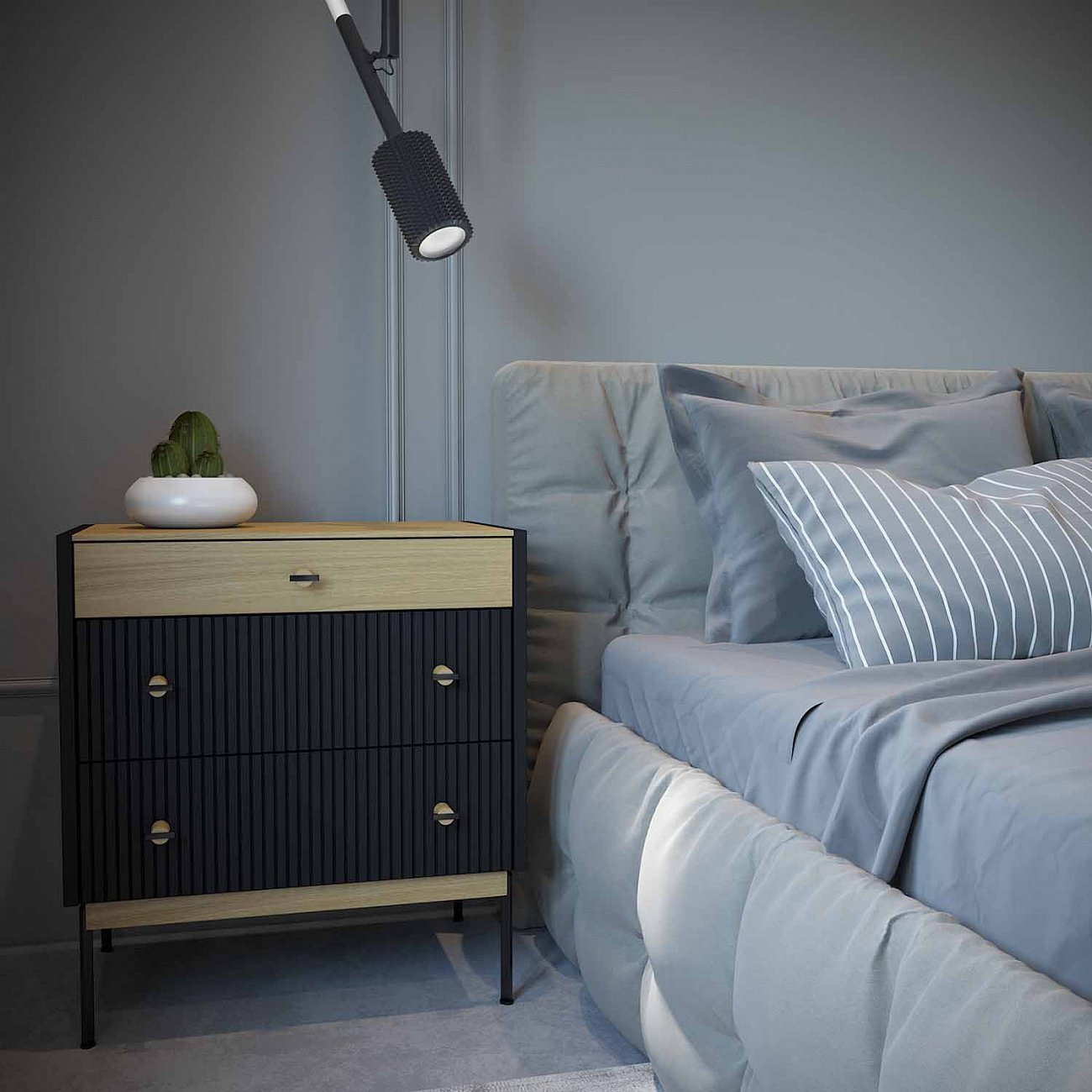 Тумба высокая с тремя ящиками 71х64 см черная Land BRAGIN DESIGN LIVING 00-3862485 Бежевый;черный - Вид №2