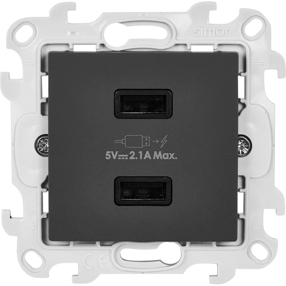 86488668 Розетка встраиваемая Simon 24 разъем USB без заземления цвет графит STLM-0069284