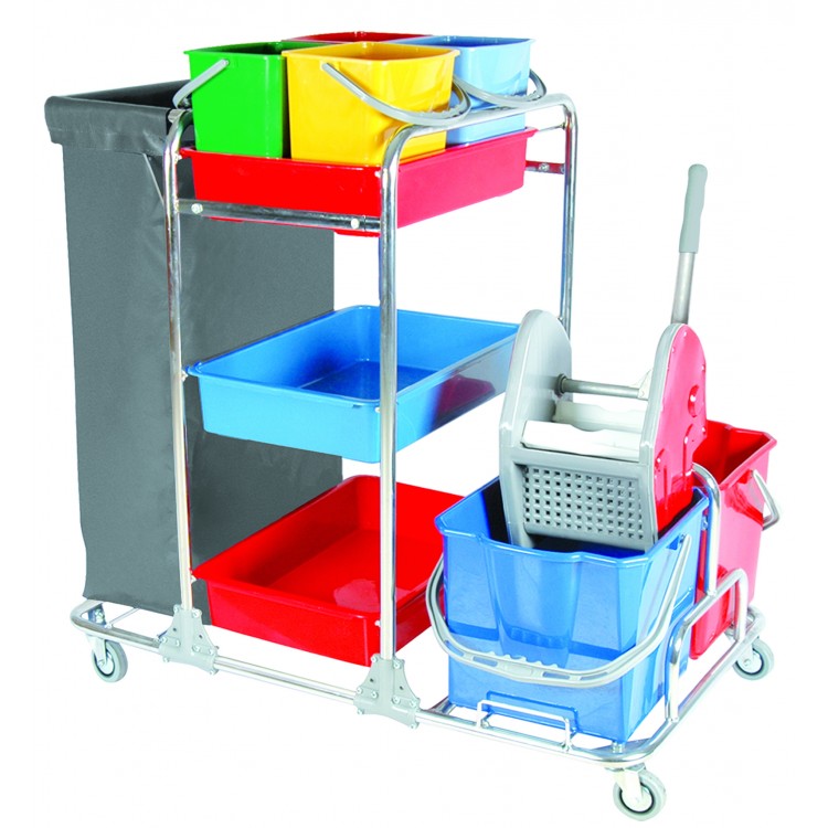 KHA 3101 Nossa Уборочная тележка многофункциональная мешок для белья или мусора, отжим с ведрами 2х20 л. С лотками цветными 3 шт. цветные ведра 4х5л. поворотные колеса 80мм 