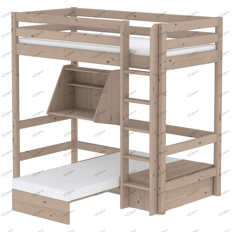 Кровать Flexa Classic Casa высокая со встроенным спальным модулем и столом, коричневая, 200 см 90103341101