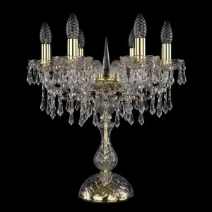 Лампа настольная хрустальная на 6 ламп 47х44 см прозрачно-золотая Bohemia Ivele 1403L/6/141-47/G BOHEMIA IVELE ПОДСВЕЧНИК 00-3889163 Золото;прозрачный