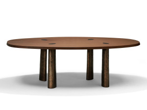 Алюминиевый и деревянный обеденный стол