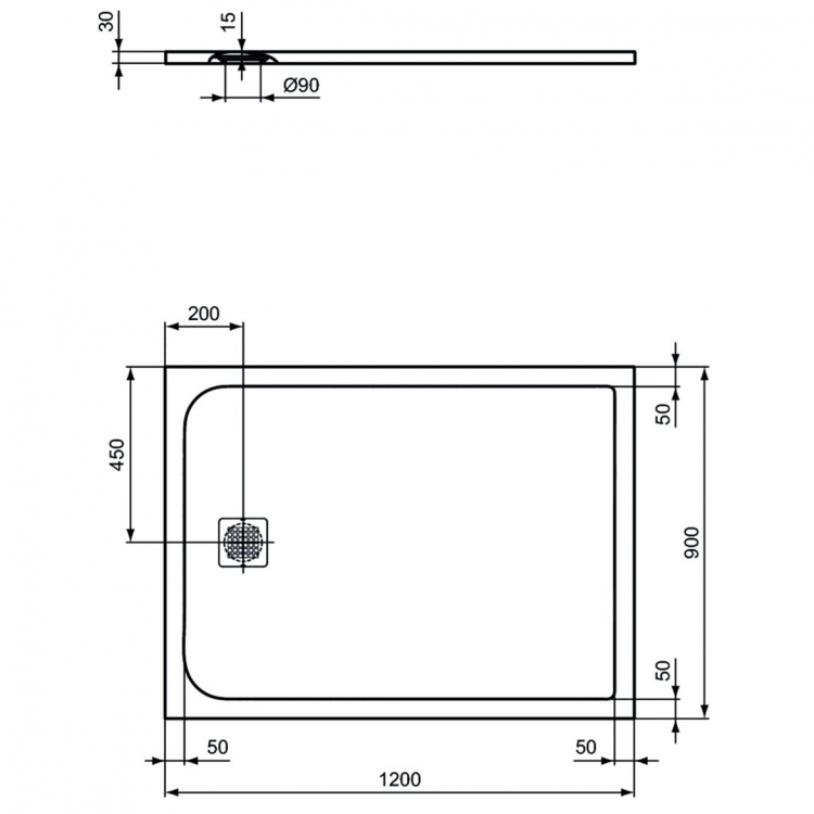K8230FT Душевой поддон 120х90 см Ideal Standard ULTRAFLAT S  - Вид №2
