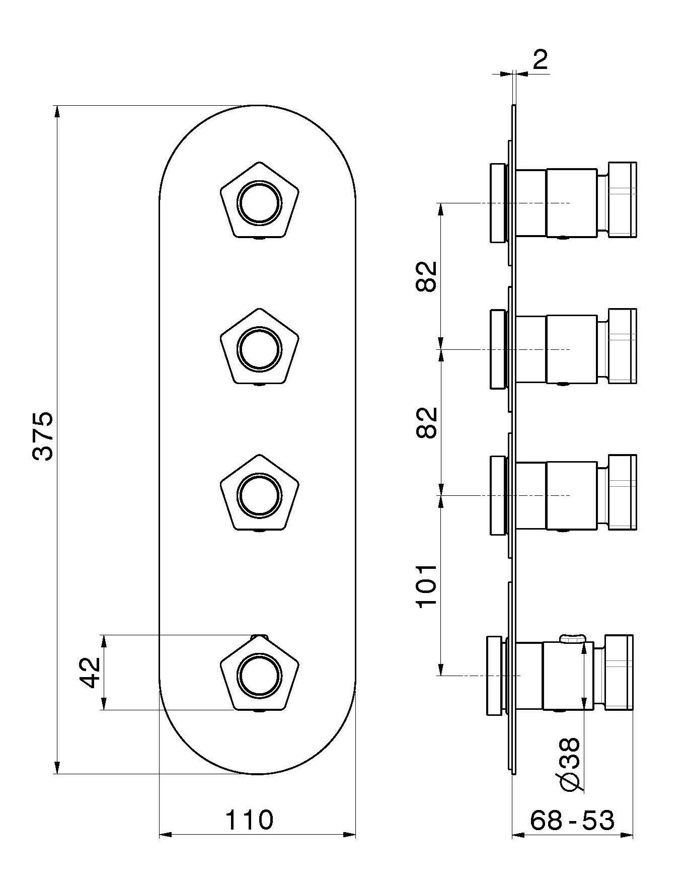 Термостатический смеситель для душа с 4 отверстиями Newform многофункциональные термостаты 3 выхода ARCH-00055614