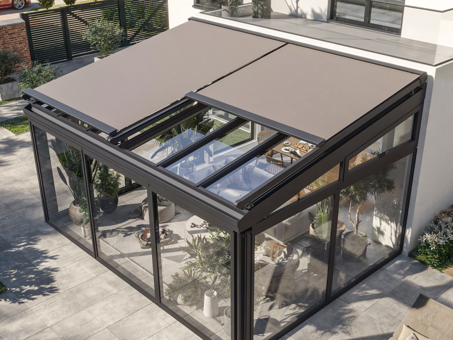 Тент для веранды с раздвижной моторизацией и боковыми направляющими Saxun ZEUS ARCH-00018460