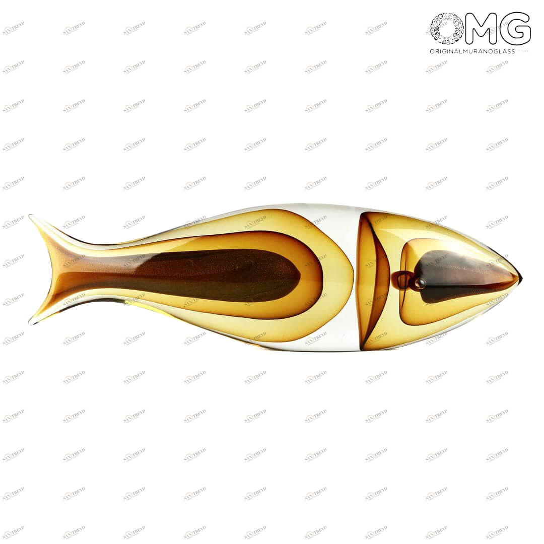 2492 ORIGINALMURANOGLASS Абстрактная скульптура Янтарная Рыба - муранское стекло - Original Murano Glass OMG 55 см 