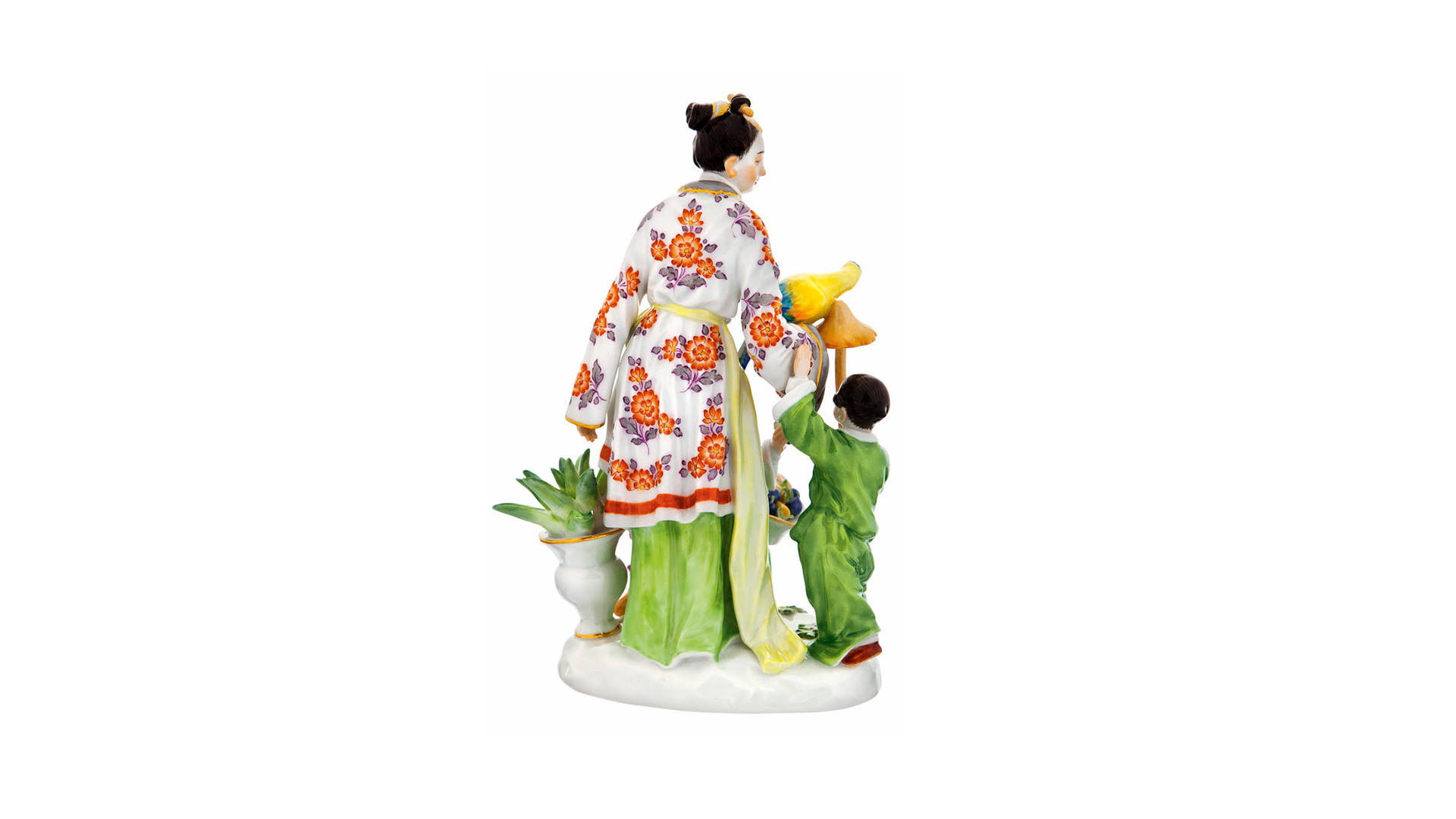 10572199 Meissen Фигурка 15см "Японка с двумя детьми и попугаем" (П.Райнеке, 1705г.)(пара к 65641) Фарфор  - Вид №1
