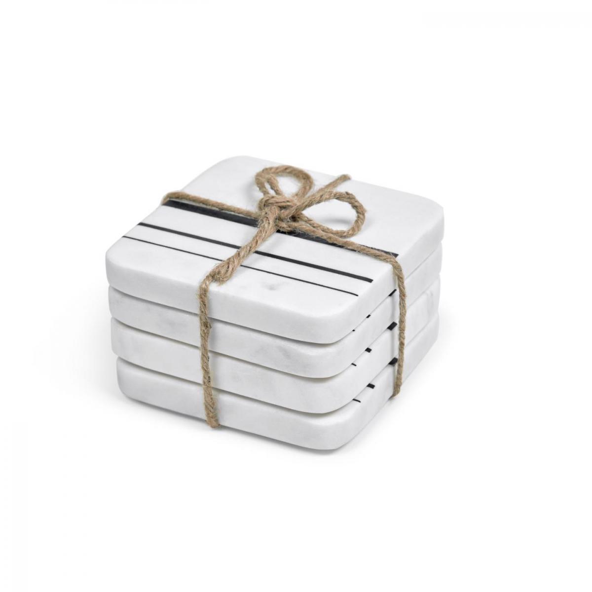 106384 Набор из 4 подставок из белого мрамора с синими полосами La Forma Tahina 