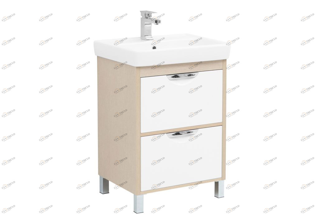 Тумба под раковину Aquanet Гретта 60 New светлый дуб (2 ящика) 00239400