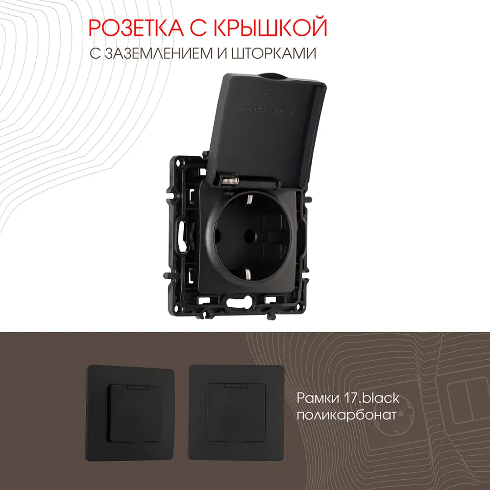 91720910 Розетка встраиваемая Arte milano 217.41-1.black с заземлением шторками и крышкой цвет черный STLM-1119021