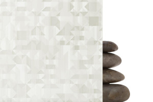 FSRT319 Стекло Vivigraphix Graphica показано в отражательной конфигурации с прослойкой в ​​виде ледникового узора в белом цвете и стандартной отделкой Forms-surfaces